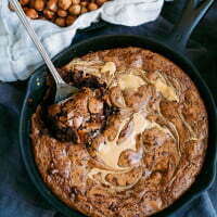 Double Dark Chocolate Skillet Brownies With Peanut Butter Swirl