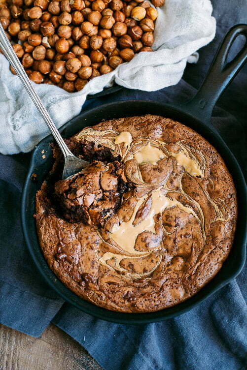 Double Dark Chocolate Skillet Brownies With Peanut Butter Swirl