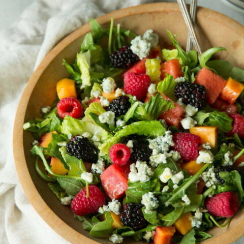 Summer Salad with Watermelon, Raspberries, Nectarines, and Bleu Cheese